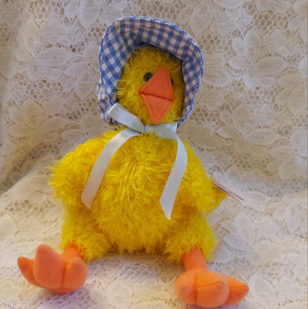 Super Cute Ty Easter Beanie Baby Bonnie the Chick in a Blue Bonnet